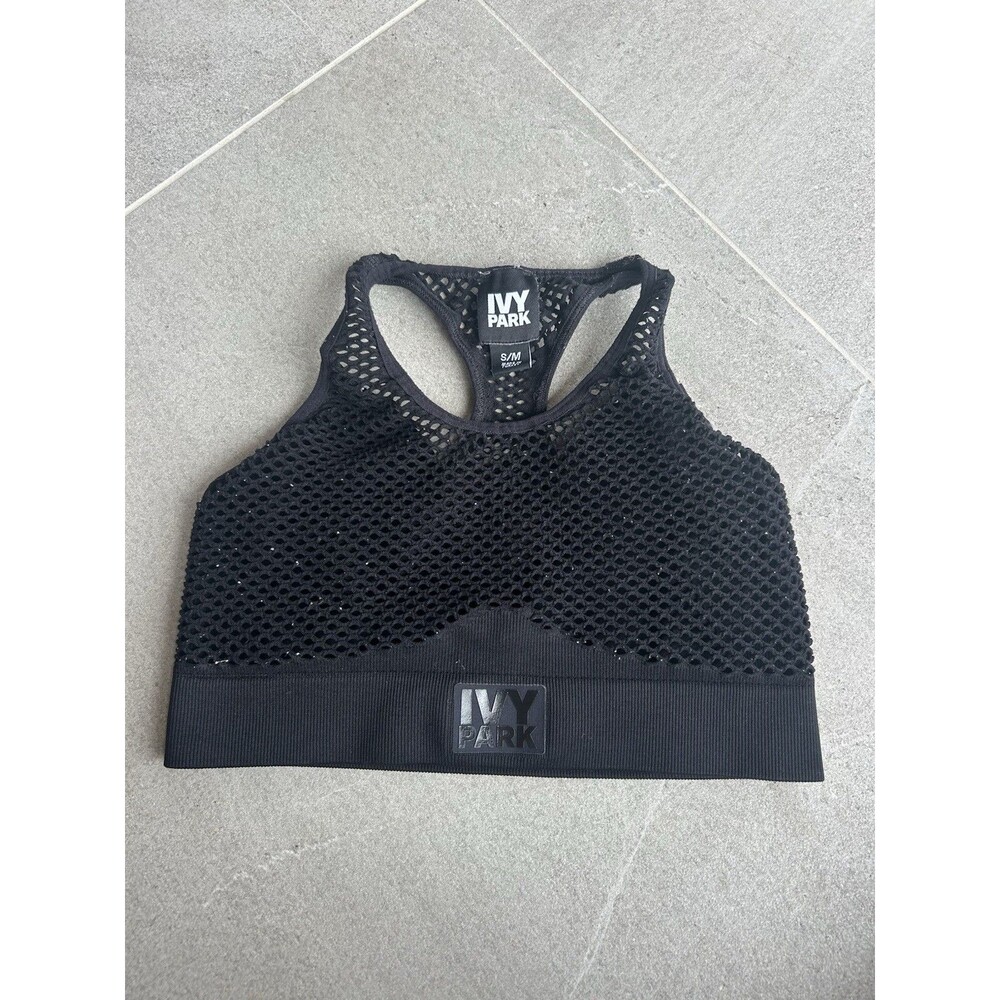 Ivy Park Sports Bra Women's Black with Logo Mesh Overlay Yoga Dance Size S/M